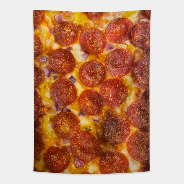 Funny Pepperoni Pizza All Over Photo Gag Gift Tapestry by FatCatSwagger