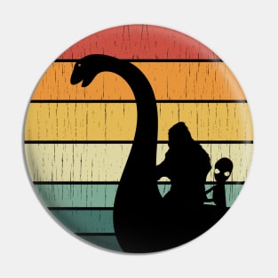 Bigfoot And Alien Riding Loch Ness Monster Pin