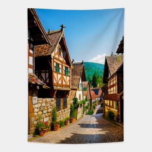 Medieval Village - Middle Ages German Architecture Tapestry