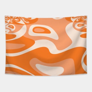 Go With the Flow - Retro 60's Groovy Abstract in Orange and Cream Tapestry