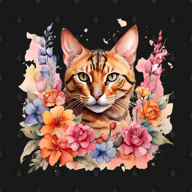 A bengal cat decorated with beautiful watercolor flowers by CreativeSparkzz