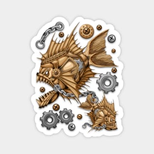 Steampunk Piranha Killer Retro Machine Magnet