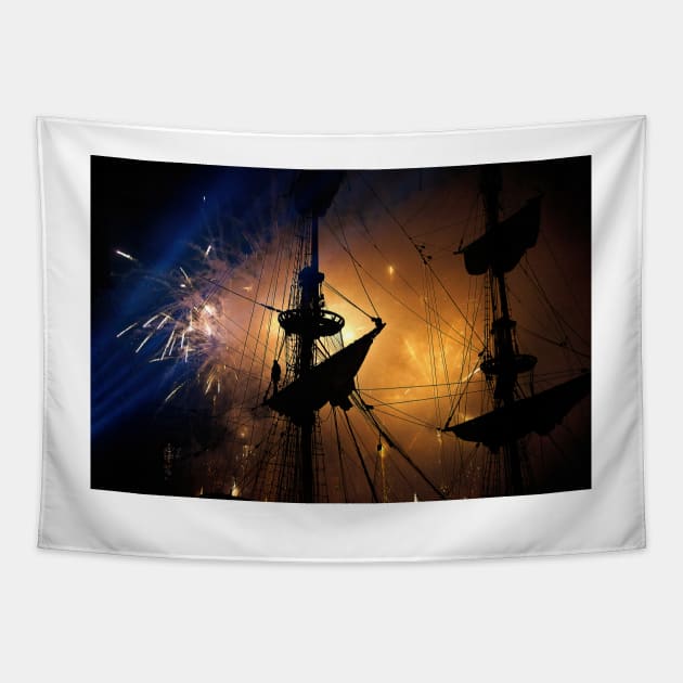 Fireworks and Tall Ships Tapestry by Violaman