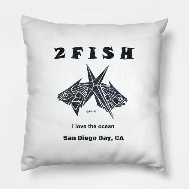 San Diego CA., I love the Ocean, 2 fish Pillow by The Witness