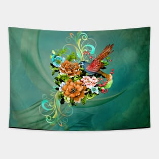 Wonderful elegant flowers with bird Tapestry