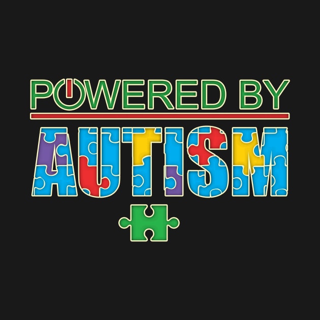 Powered By Autism - Autism Spectrum Disorder Colorful Puzzle by ScottsRed