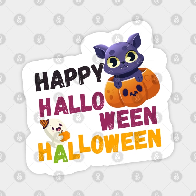 Happy Halloween Kitty - Cute Cat And Ghost Magnet by iconking