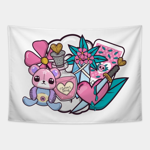 Cute but psycho pastel doodles Tapestry by disturbingwonderland