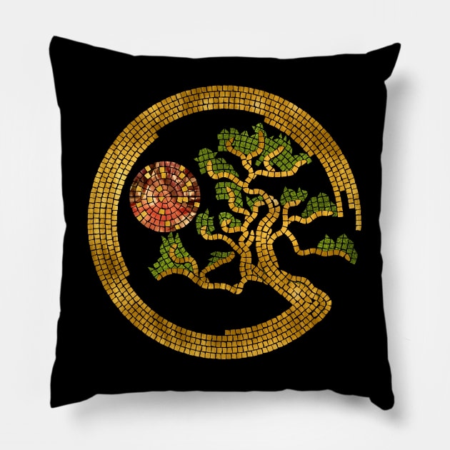 Zen Enso Circle and Bonsai Tree Mosaic Pillow by Nartissima