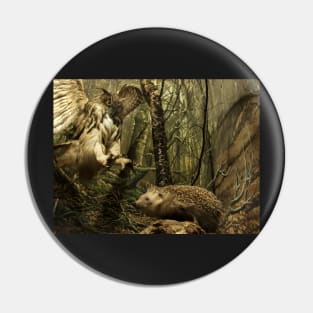 Natural environment diorama - A owl attacking a hedgehog Pin