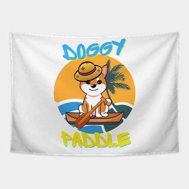 Cute Orange Dog is paddling on a boat Tapestry by Pet Station