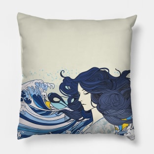 Woman and waves Pillow