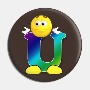 Letter U Alphabet Smiley Monogram Face Emoji Shirt for Men Women Kids Pin