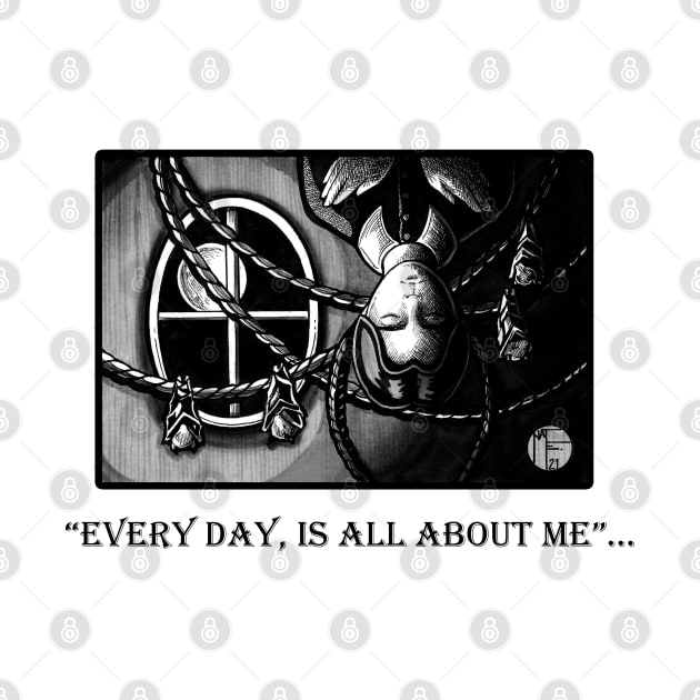 Wednesday Napping With Bats -Every Day Is All About Me - Black Outlined Version by Nat Ewert Art