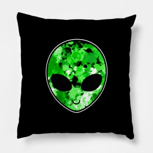 Green Paint Splatter Alien Head Pillow