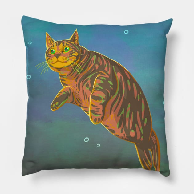 Harbor Seal Tabby Cat Pillow by jastinamor