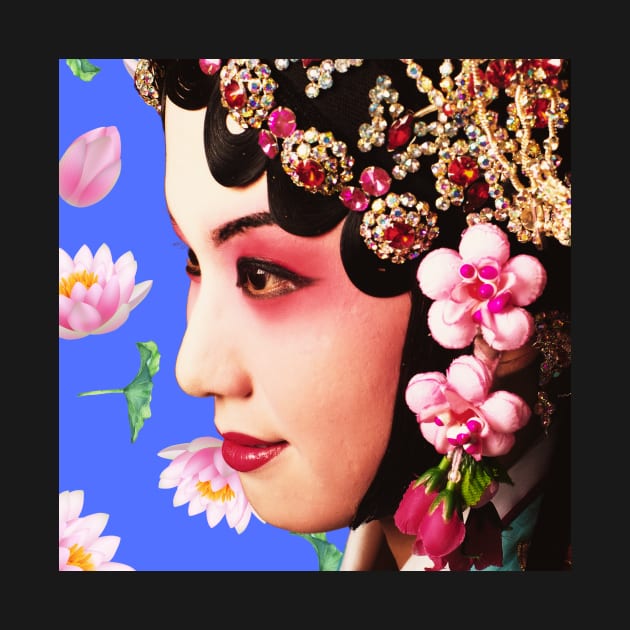 Chinese Opera Star with Lotus Flowers Deep Purple - Hong Kong Retro by CRAFTY BITCH