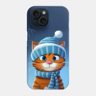 Winter Cat Girl With a Hat and Scarf in Winter Scenery Phone Case