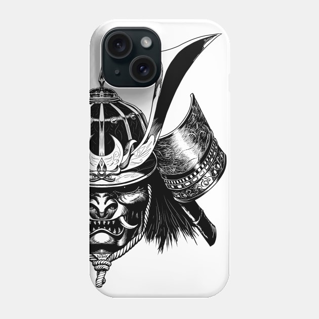 Samurai helmet lineart Phone Case by NitroxMarquez