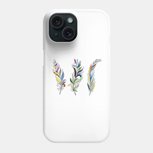 Hand Drawn Feather Colorful Phone Case by Mako Design 