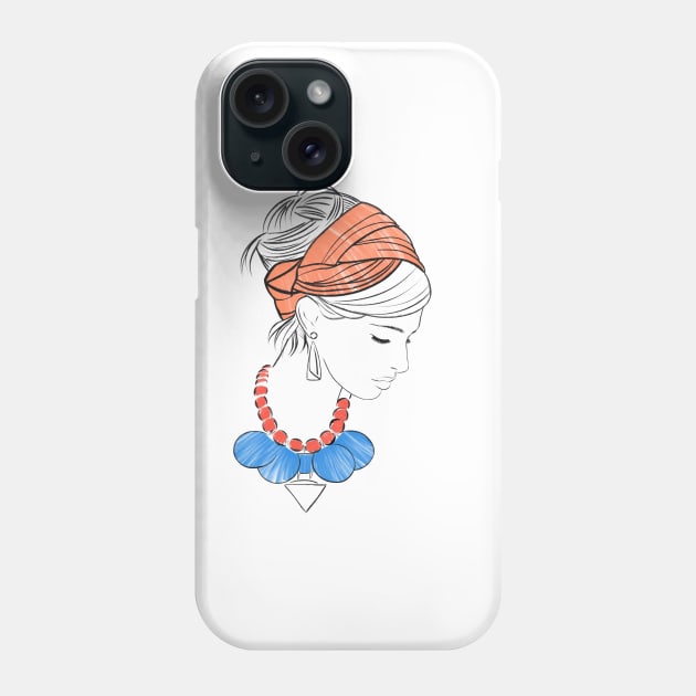 Fashion girl in blue bandana Phone Case by Kuchinska design