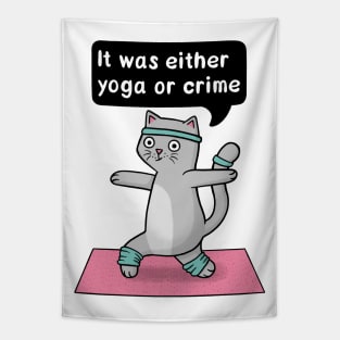 Yoga or Crime Cat Tapestry