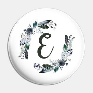 Floral Monogram E Dark Bohemian Flora Pin