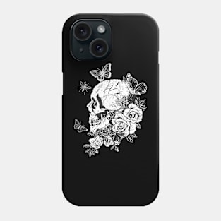 black and white floral skull Phone Case