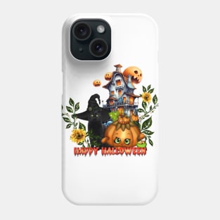 Happy halloween wish you the cute pumpkin and the black cat Phone Case