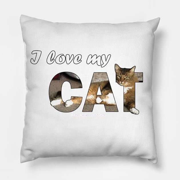 I love my cat - Somali abyssinian cat long hair cross oil painting word art Pillow by DawnDesignsWordArt