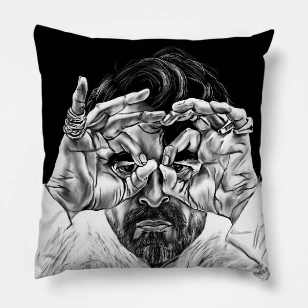 Claes Bang in black and white Pillow by Catrina1903