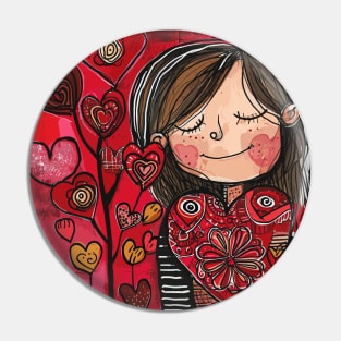 Kind Girl 2024 Valentines Day Drawing Pin