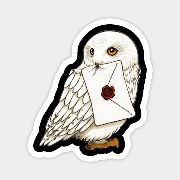 White Mail Owl Magnet by TaipsArts