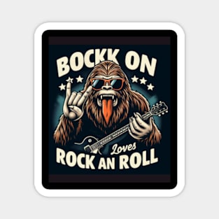 Rock On Bigfoot Sasquatch Loves Rock And Roll Sunglasses On T-Shirt Magnet