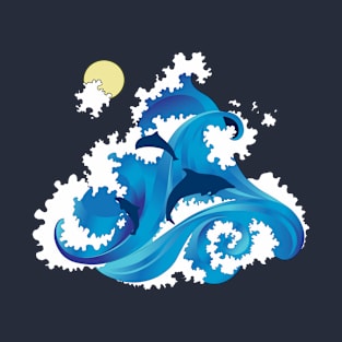 Big Waves and Dolphins Playing T-Shirt