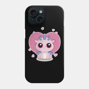 Cute Little Valentines Day Pink Dragon with Hearts in the Background Phone Case