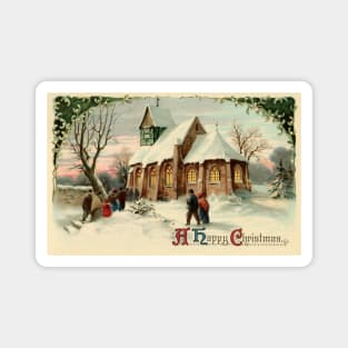 Vintage Christmas Church Parishioners Magnet