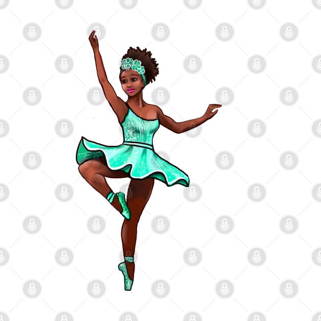 Ballet Dancer in green tutu dancing cute black girl African American brown skin ballerina - Dance by Artonmytee