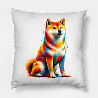 Vibrant Shiba Inu in Colorful Splash Art Style Pillow