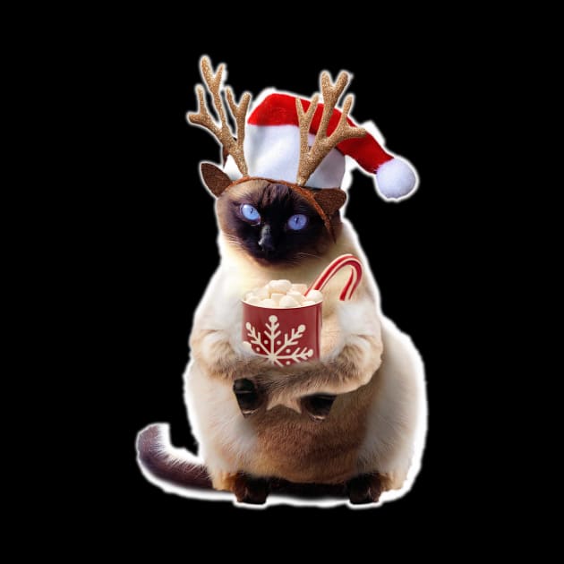 Siamese Cat Cats Reindeer Deer Christmas Xmas Drinking by Random Galaxy