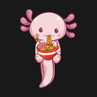 Kawaii Axolotl Eating Ramen Noodles Anime Girls Teens T-Shirt