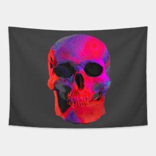 Bright Acid Glitch Skull Tapestry