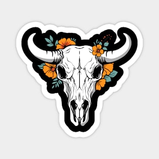 illustration of a cow skull head, with beautiful flowers Magnet