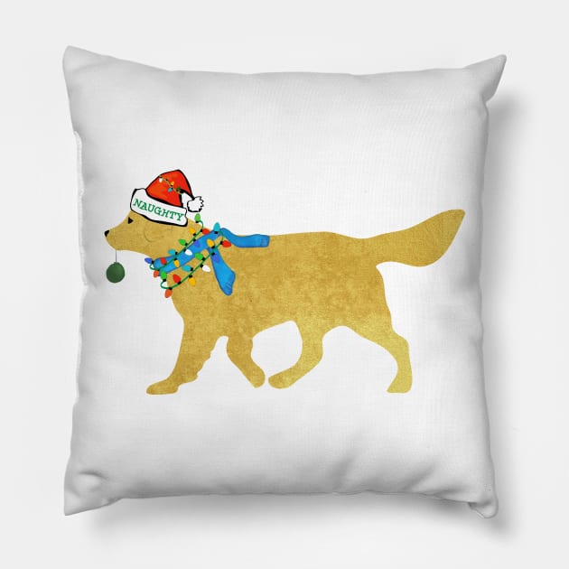 Golden Retriever Christmas Naughty Dog Pillow by EMR_Designs