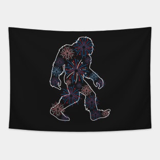 Patriotic Bigfoot Sasquatch Silhouette 4th of July Fireworks Tapestry