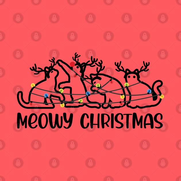 Meowy Christmas, Cute Kitty Cats Antlers Xmas Lights, Funny Cat Lover, Christmas Gift For Men, Women & Kids by Art Like Wow Designs