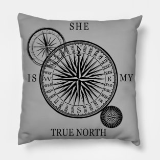 Vintage Compass Illustration - She is my true north Pillow