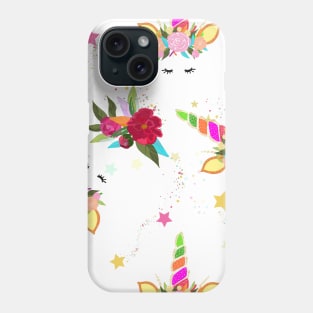 Magical unicorn with mix flowers pattern Phone Case