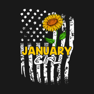 America Sunflower Flag 4th Of Patriotic January Girl T-Shirt