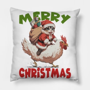 Merry Christmas - 2, Funny Cute Cat on a Chicken Pillow